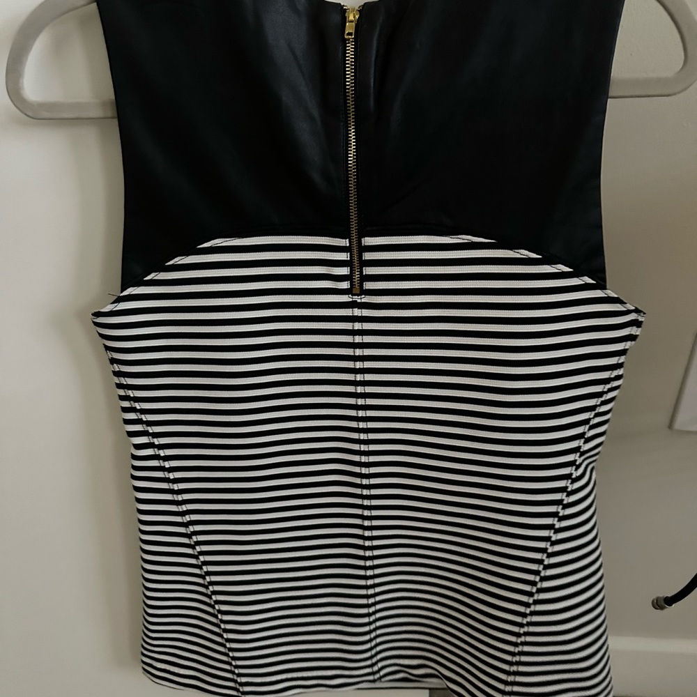 Banana Republic leather black and white striped tank top.
